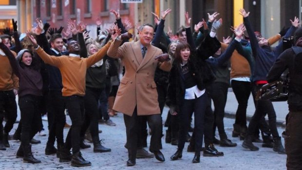 <i>I Really Like You</i> ... Tom Hanks and Carly Rae Jepsen film a dance scene on Crosby Street in New York.