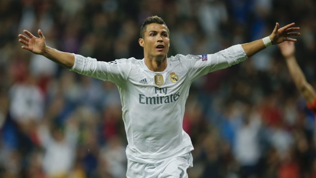 High flyer: Real Madrid's Cristiano Ronaldo celebrates another goal.