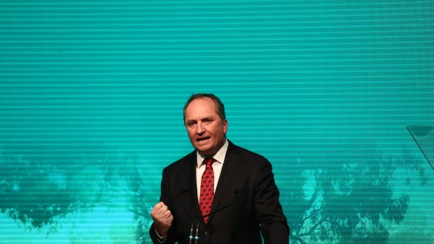 Deputy Prime Minister Barnaby Joyce speaks at the national Liberal party campaign rally in Sydney.