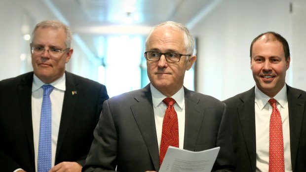 Treasurer Scott Morrison, Prime Minister Malcolm Turnbull and Minister for Environment and Energy Josh Frydenberg.