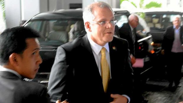 Scott Morrison arrives for a meeting with the Indonesian government ministers on people smuggling.