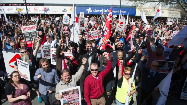 Canberra-based public sector workers including Human Services, ATO, Employment, and Immigration and Border Protection walk off the job.