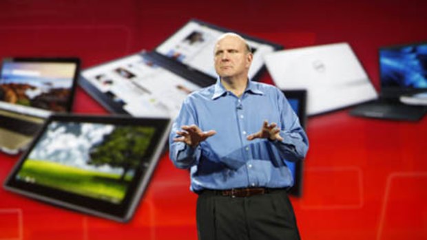 Microsoft CEO Steve Ballmer delivers his keynote address on the eve of the Consumer Electronics Show in Las Vegas.