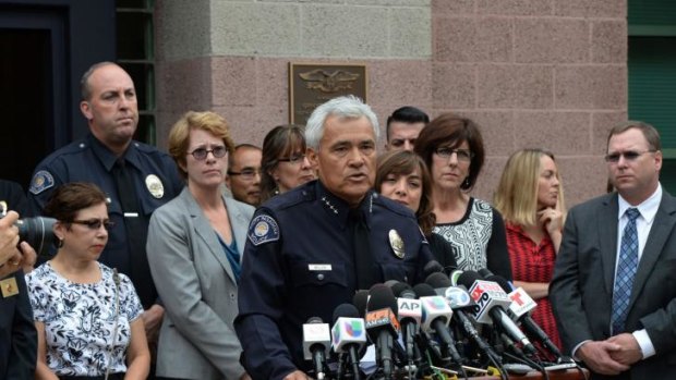 Arthur Miller, Chief of Police for South Pasadena, California, holds a press conference after two students were arrested on suspicion of plotting a mass shooting. 