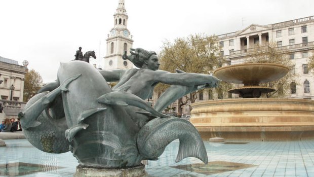 A water fountain in Trafalgar Square has been turned off due to drought restrictions which have been in force since early April.