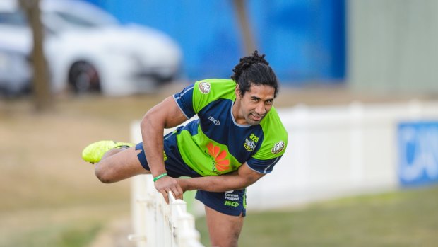 Sia Soliola at Raiders training on Wednesday. Photo: Sitthixay Ditthavong