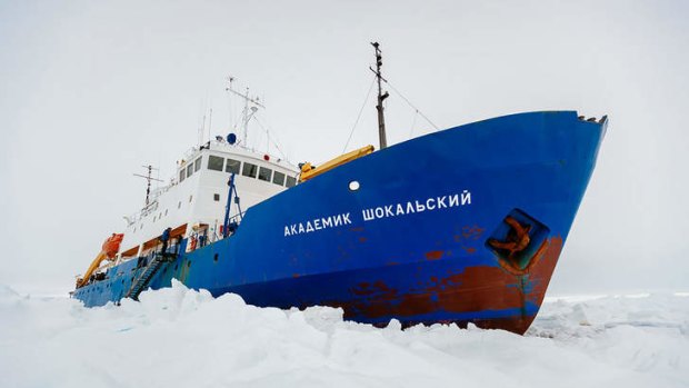 The Akademik Shokalskiy, trapped in the Antarctic.