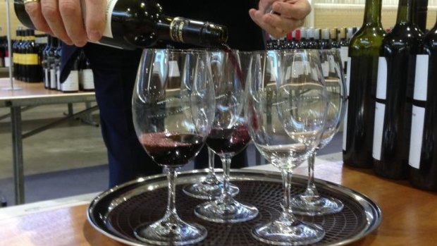  Organisers prepare tasting glasses for the judges at the Perth Royal Wine Show.