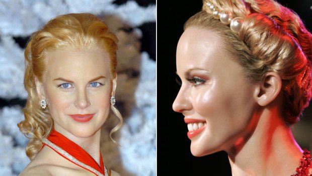 It's tough at Tussauds &#8230; wax sculptures of Nicole Kidman, left, and Kylie Minogue, who does not even appear among the exhibits.