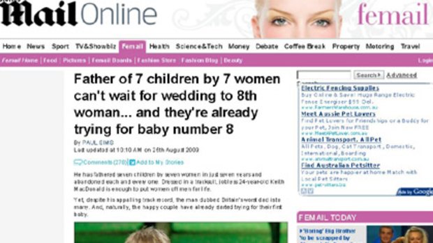 The story as it appeared on the <i>Daily Mail</i> website.