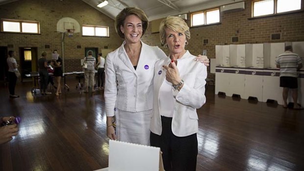 Polling booth: Michaelia Cash (left) and Julie Bishop at Wembley, WA, on Saturday.