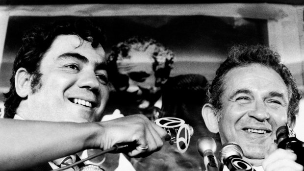 Breslin, left, and author Norman Mailer concede defeat in New York City's primary election after Mailer's unsuccessful bid for mayor in 1969, with Breslin as his running mate for city council president.