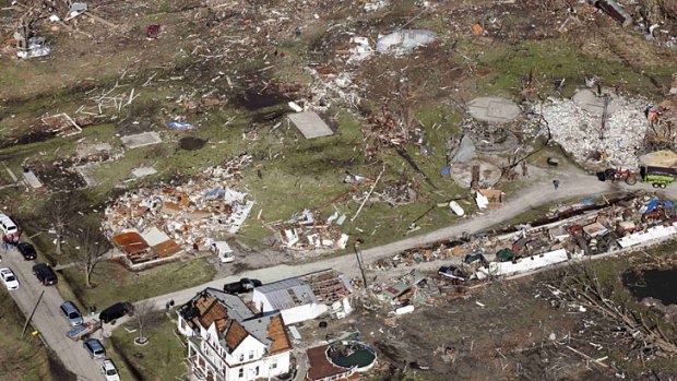 Marysville, Indiana, after a tornado tore through the town, injuring five people.