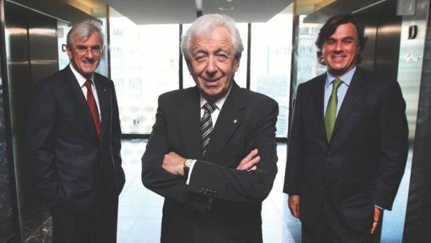 Buyers: Frank Lowy, centre, with sons Steven, left, and Peter.