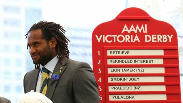 A real Lotery ... Lote Tuqiri at the Derby draw yesterday.