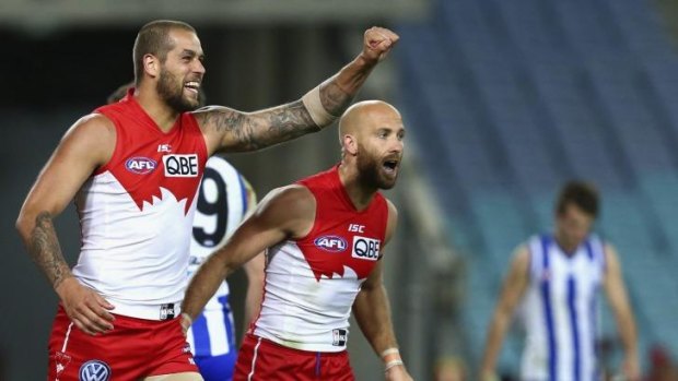 Lance Franklin was in imperious form again for the Swans, kicking five goals.