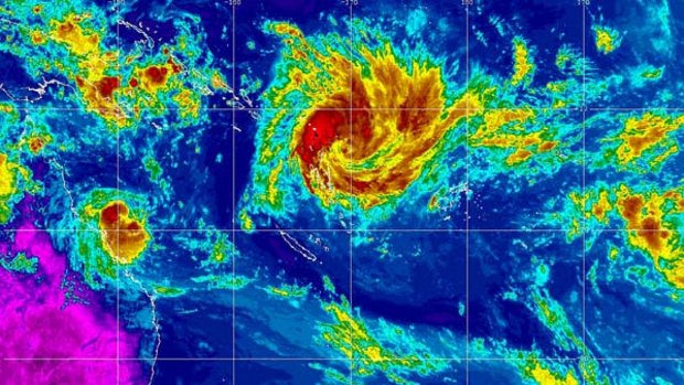 An infra-red image shows Cyclone Anthony bearing down on the Queensland coast, with a large tropical depression off Vanuatu expected to develop into another, more devastating cyclone.
