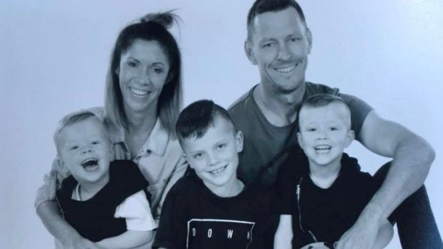 Happier times: Rachel and Craig Tanner with their three boys Harper, 7, Flynn, 5 and Ollie.