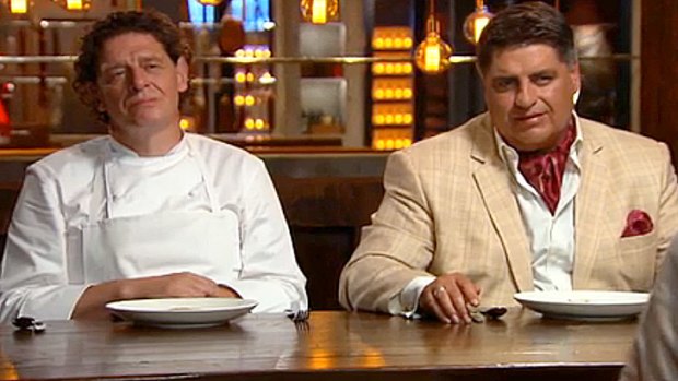 Intimidating... <i>MasterChef</i> judges Marco Pierre White and Matt Preston took to slicing through the finals fat.