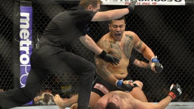 Perth fighter Soa Palelei knocks out Pat Barry in Brisbane in December.
