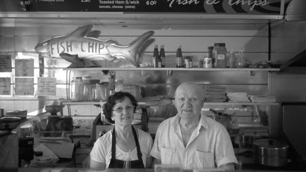 Jim and Pam in their High Street Fish and Chip Shop, 2014, by David Wadelton. 