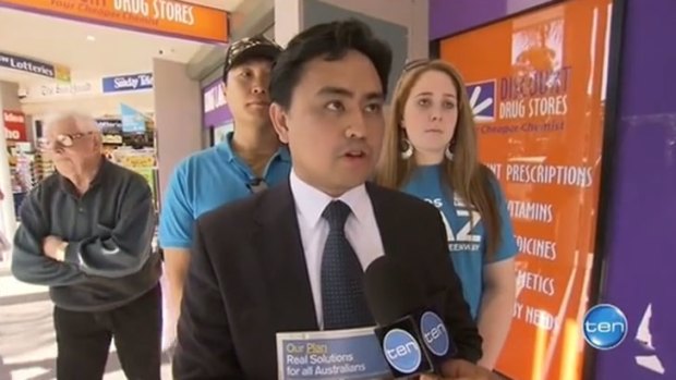 Liberal party candidate Jaymes Diaz is stumped by a Channel 10 reporter.