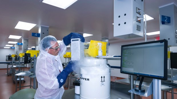 Human t-cells belonging to cancer patients arrive at Novartis facility in New Jersey to be processed and turned into super cells as part of a new gene therapy-based cancer treatment.