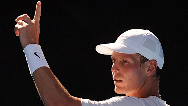 Berdych gestures during the match.