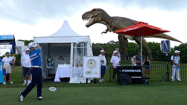 Jeff the dinosaur overseeing proceedings at the 2012 PGA Championship at Coolum.
