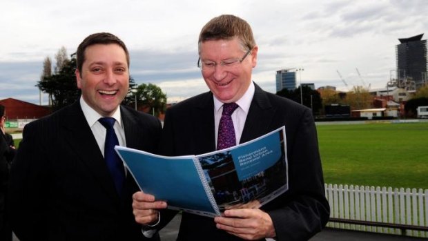 Excitement: The Victorian Premier Denis Napthine and Planning Minister Matthew Guy announced that Fishermans Bend will undergo urban renewal, the largest project of its kind ever to be undertaken in Australia.