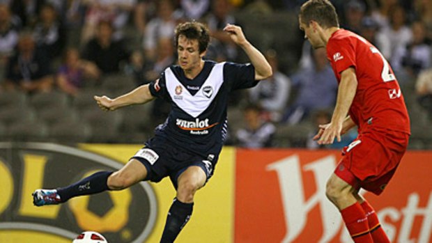 Kruse control: Melbourne Victory forward Robbie Kruse looks to get past his opponent during a game which gave him his fourth goal in his last four starts.