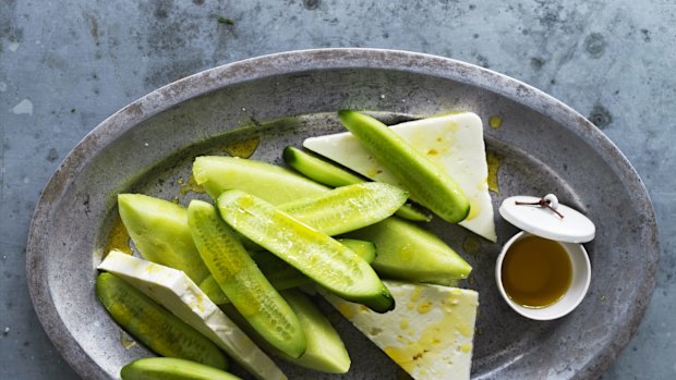 Melon, feta and cucumber meze.