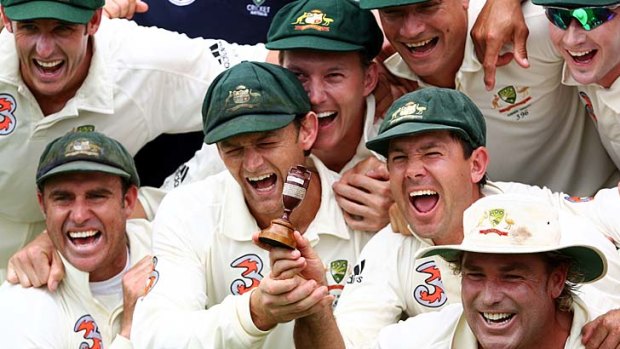 Glory days &#8230; the Australian team celebrates in Perth after winning the 2006 Ashes.