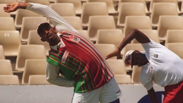 Phil Simmons trains with Richie Richardson, right, ahead of a West Indies-Australia match in 1996
