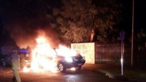 A Toyota Landcruiser was destroyed in a firebomb attack outside a Perth mosque.