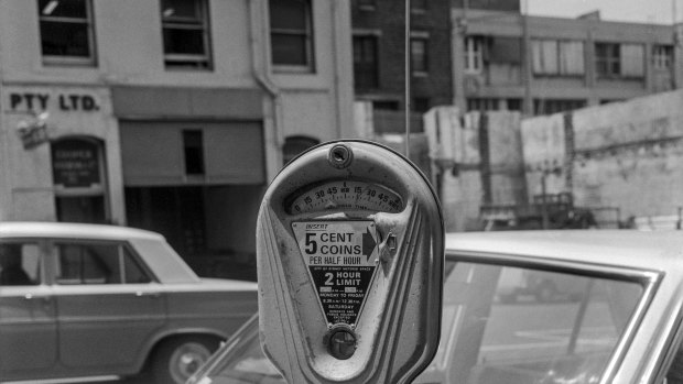 One of the first parking meters, 1968.
