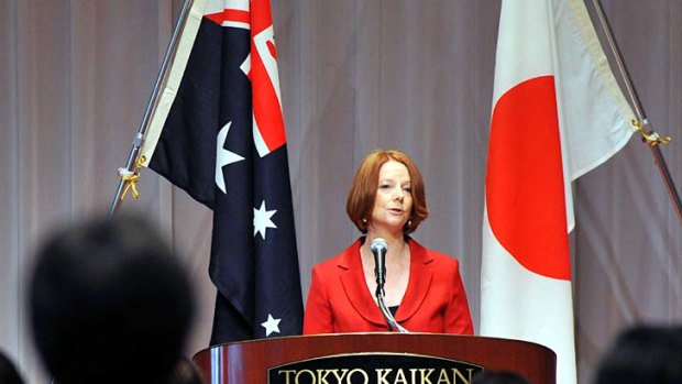 Vision... Julia Gillard addresses a lunch in Tokyo.