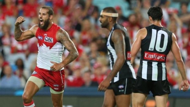 Needs better service: The improvement of Lance Franklin up front has been one of few positives for the Swans.  