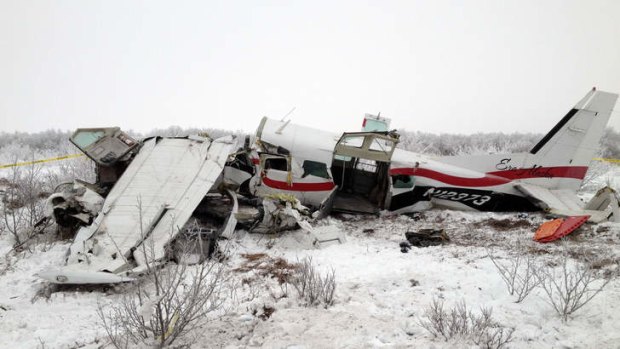 The wreckage of the plane that crashed near St Marys, Alaska.