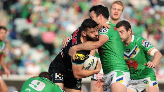 Josh Mansour in action against the Raiders last weekend. 