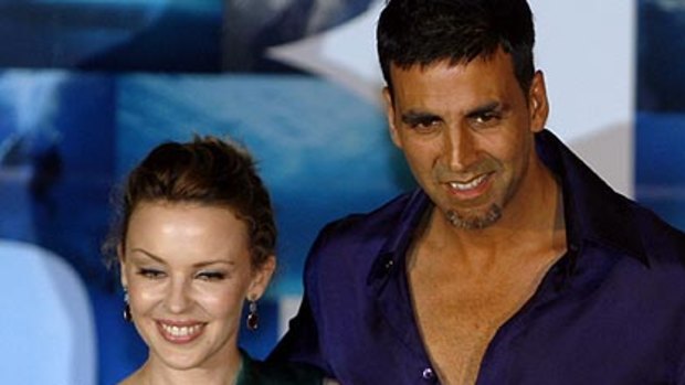 Kylie Minogue with Bollywood star Akshay Kumar  during the promotion of the film Blue.