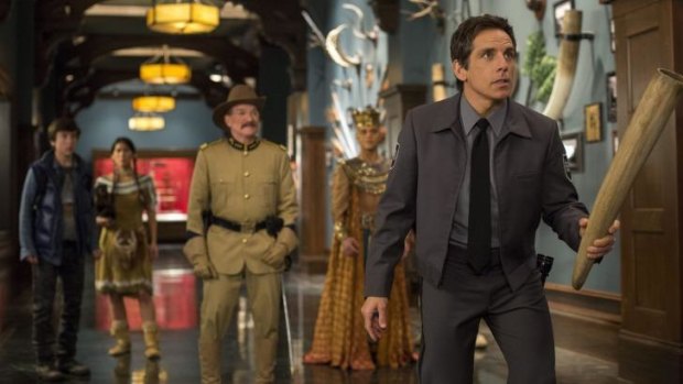 Guarded: The gang backs up Ben Stiller in Night at the Museum: Secret of the Tomb.