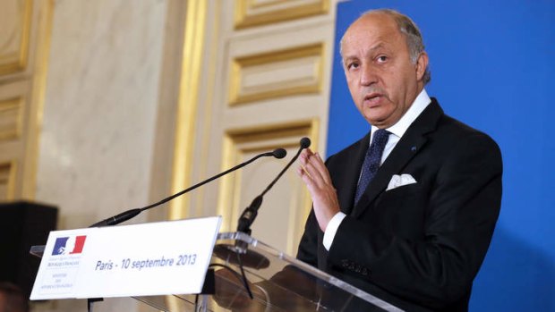 French Foreign Affairs minister Laurent Fabius at a press conference on the situation in Syria on Tuesday in Paris.