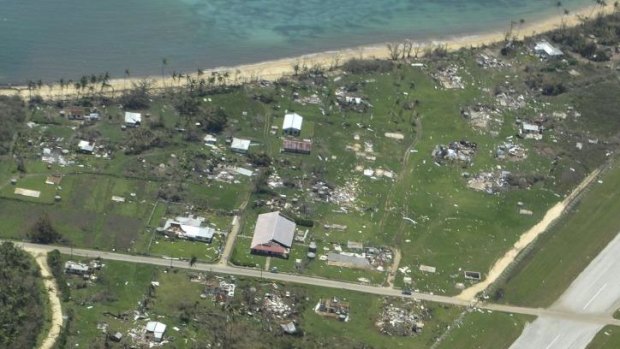 Aftermath: The town of Pangai on Lifuka Island after Cyclone Ian.