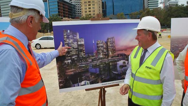 Marriott International Asia president and managing director Simon Cooper with WA Premier Colin Barnett at the Elizabeth Quay site.