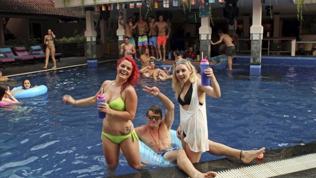 Bailey Sciberras (left) and Erin Barnett, both of Bacchus Marsh, with a friend in the pool.