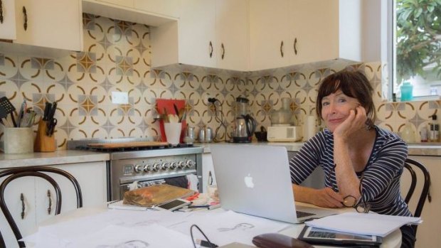 Artist Penny Metcalf works from her kitchen in Sydney. 
