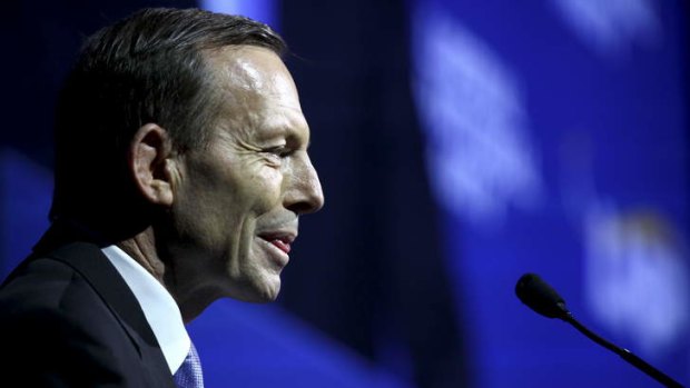 Opposition Leader Tony Abbott speaks to the faithful in Brisbane yesterday.