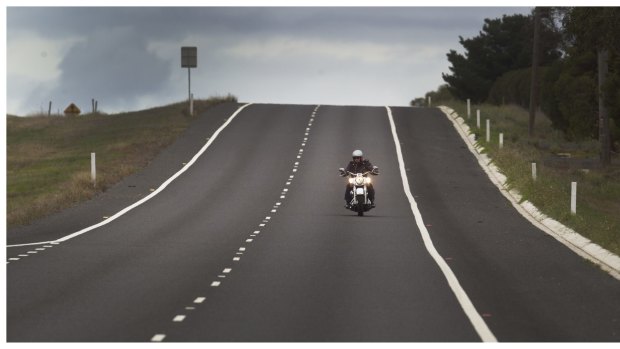 Photograph Simon O'Dwyer. The Age Newspaper. 290316. Age reporter Tony Wright travels along the new seperated 4 lane highway near Mount Moriac which has had millions of dollars worth of upgrading possibly because it sits within a marginal seat.