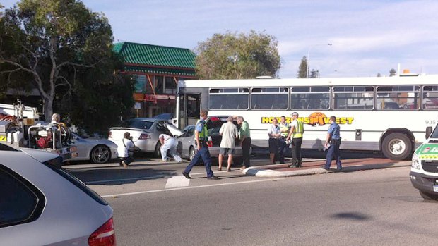The scene at the corner of Jarrad Street and Stirling Highway this afternoon.